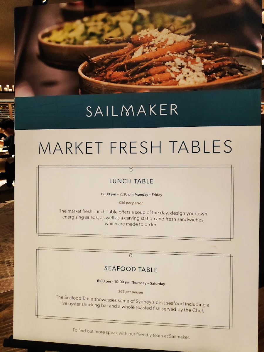 Menu, Sailmaker Restaurant