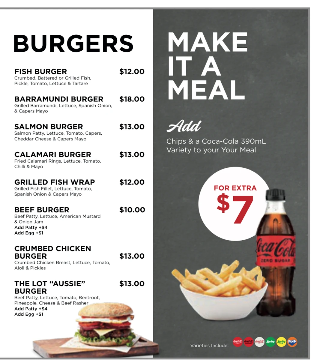 Menu, Mortlake Ocean Food