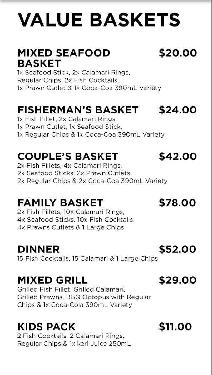 Menu, Mortlake Ocean Food