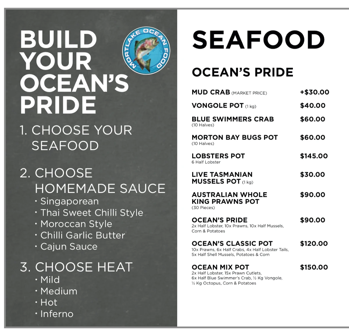 Menu, Mortlake Ocean Food