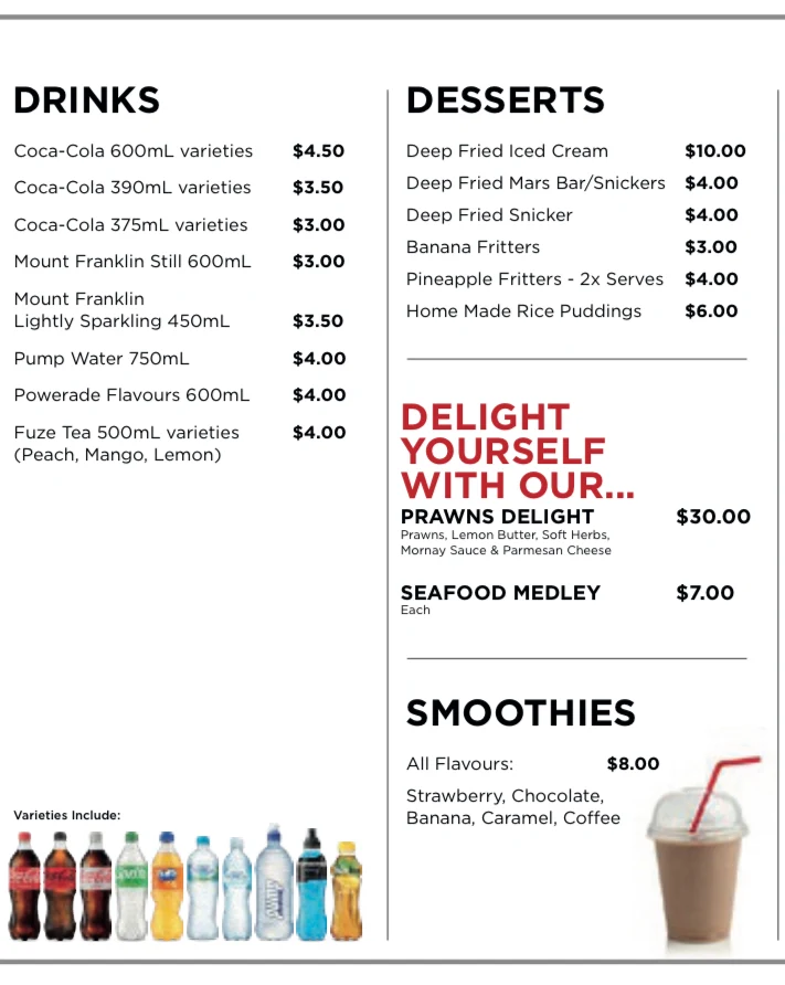 Menu, Mortlake Ocean Food