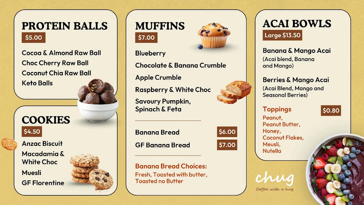 Menu, Chug Cafe