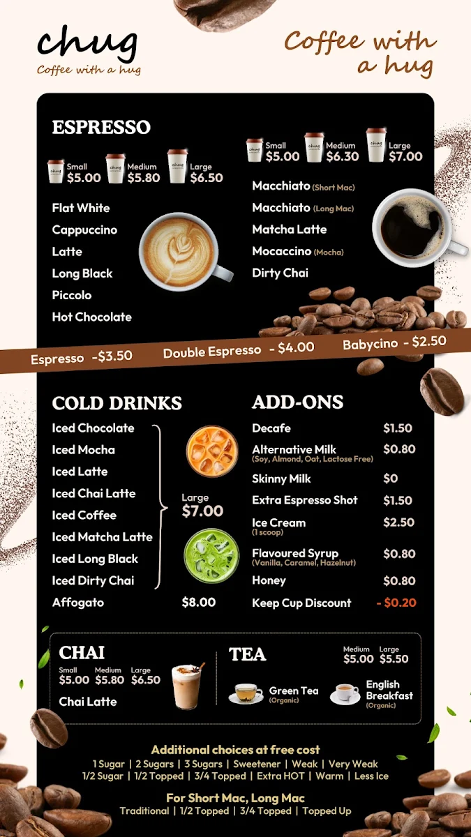 Menu, Chug Cafe