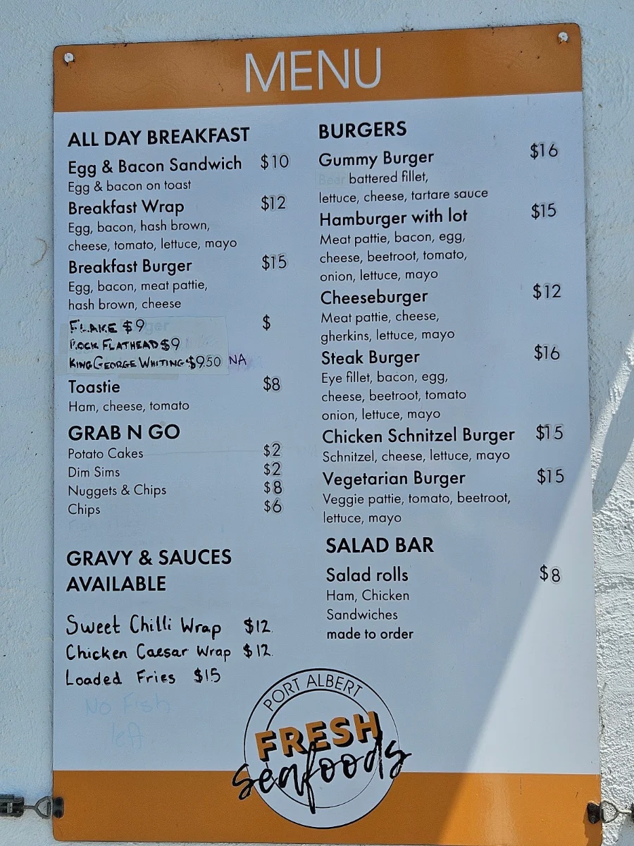Menu, Port Albert Fresh Seafoods