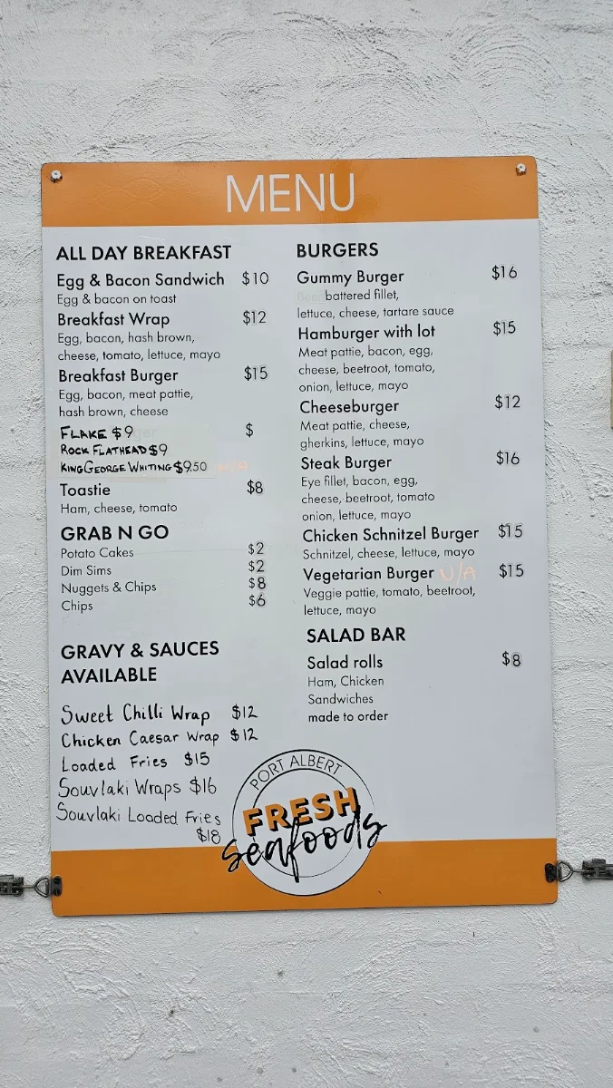 Menu, Port Albert Fresh Seafoods
