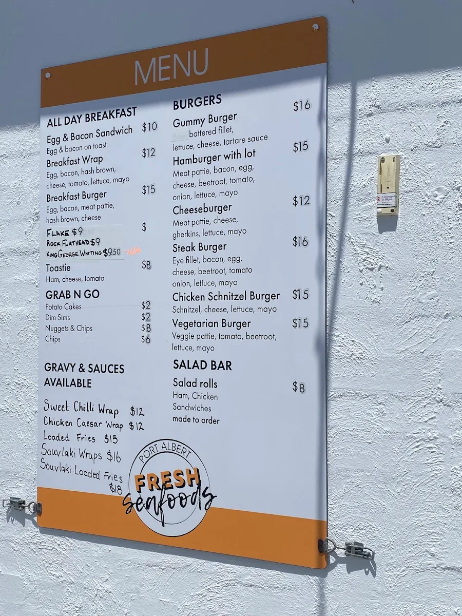 Menu, Port Albert Fresh Seafoods