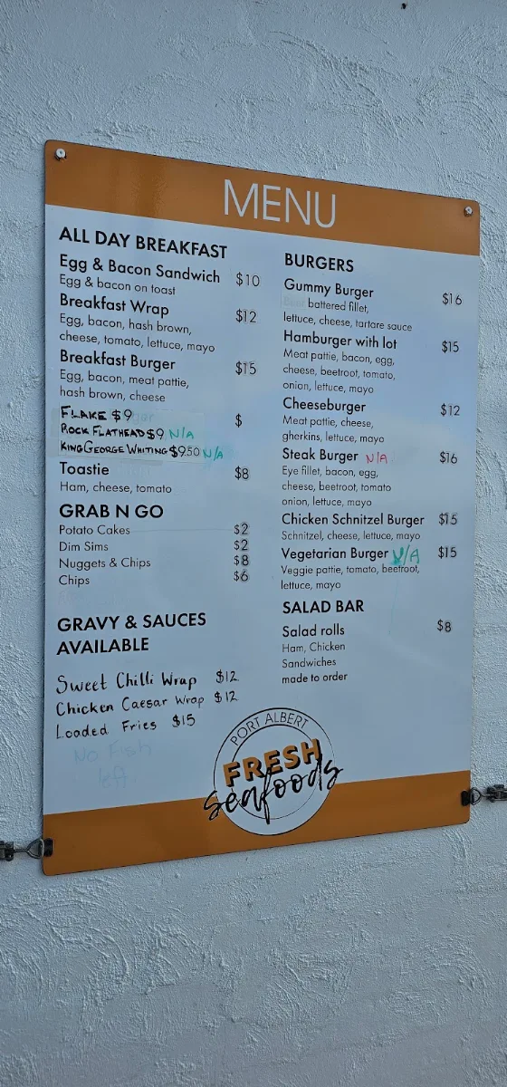 Menu, Port Albert Fresh Seafoods