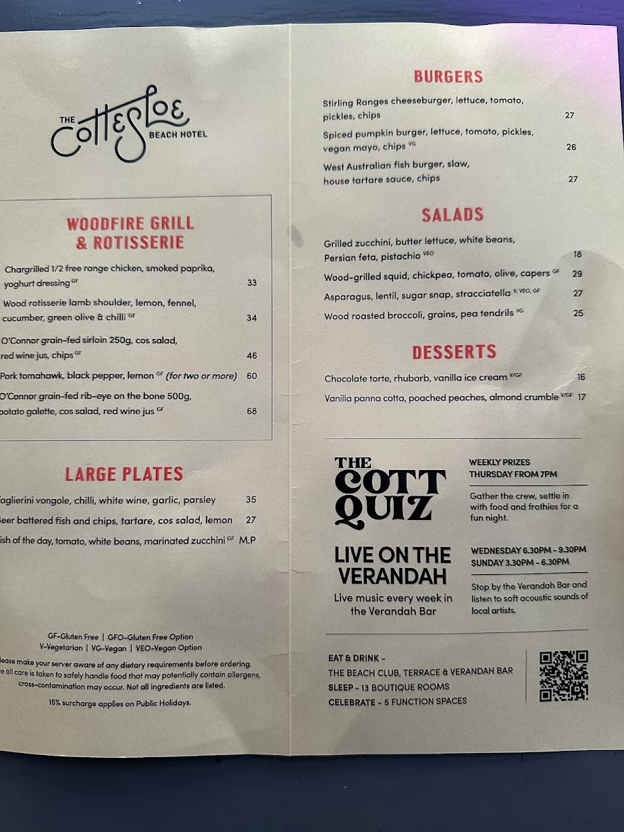 Menu, Verandah Bar