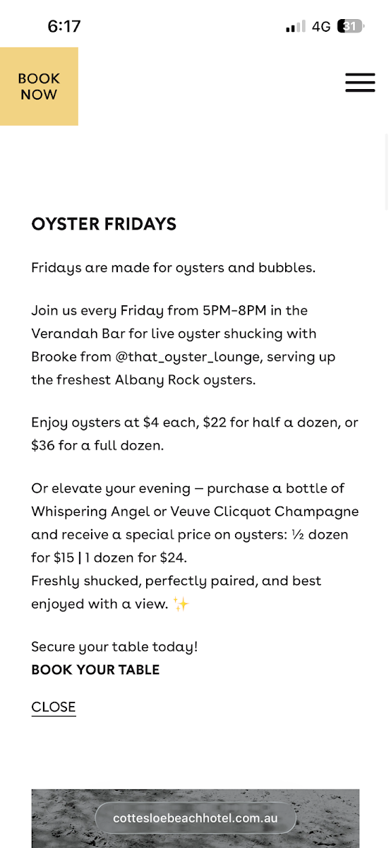 Menu, Verandah Bar