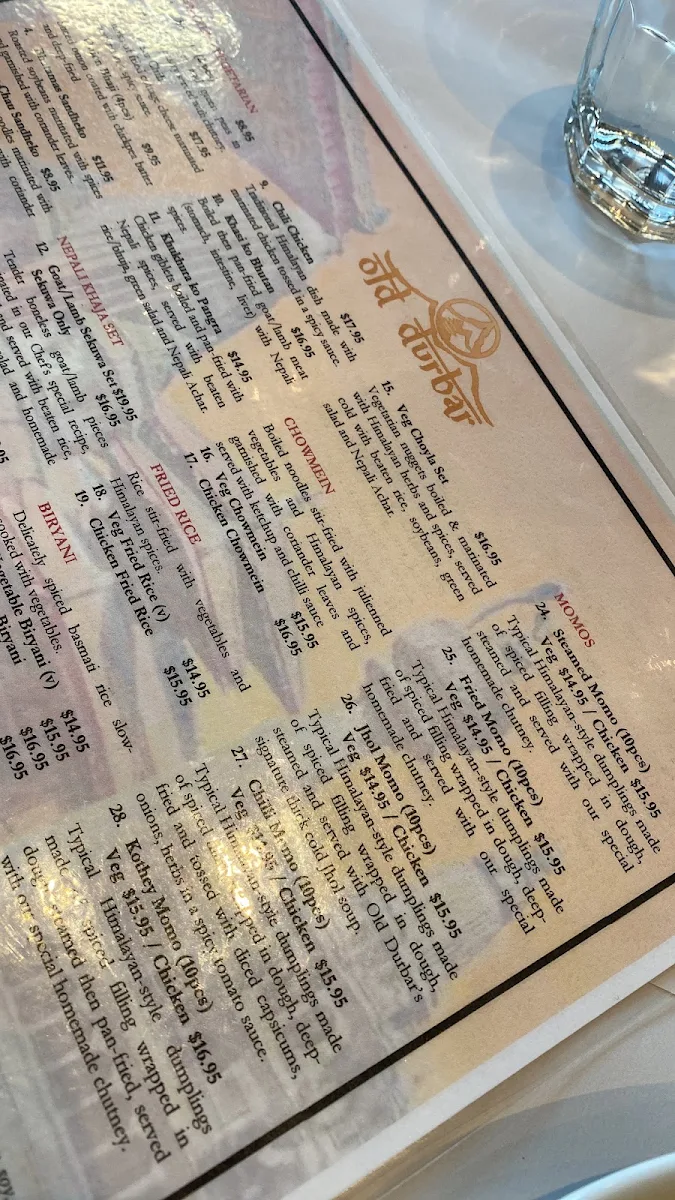 Menu, Old Durbar Nepalese & Indian Restaurant Brunswick