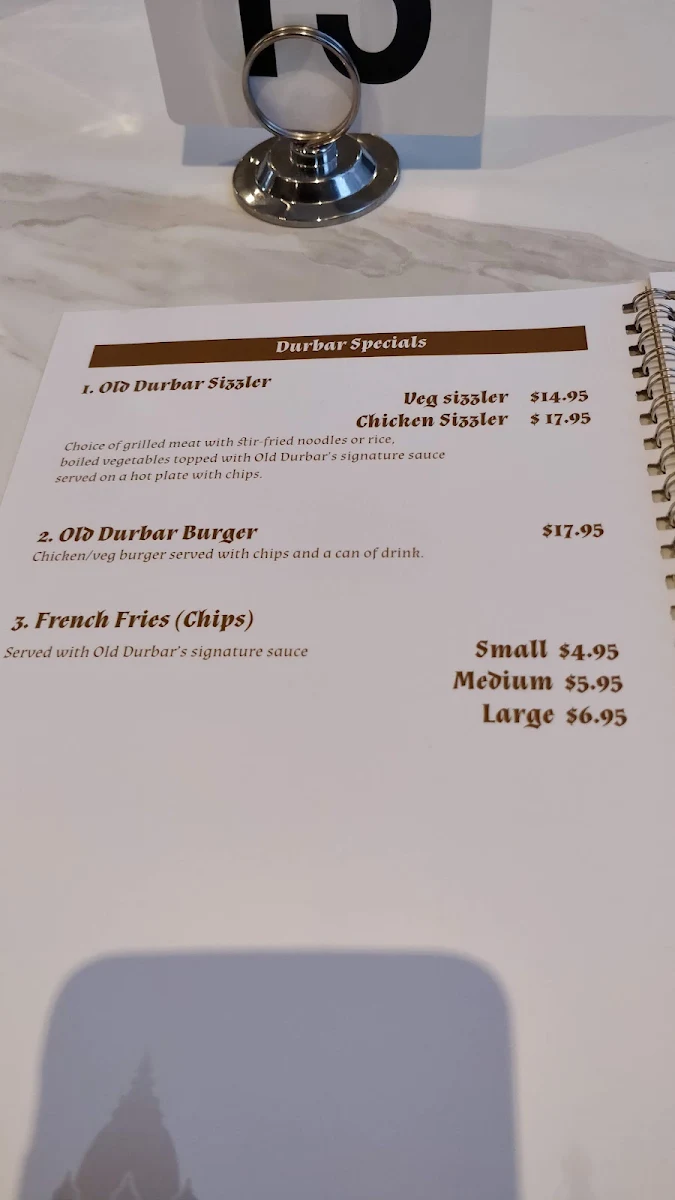 Menu, Old Durbar Nepalese & Indian Restaurant Brunswick