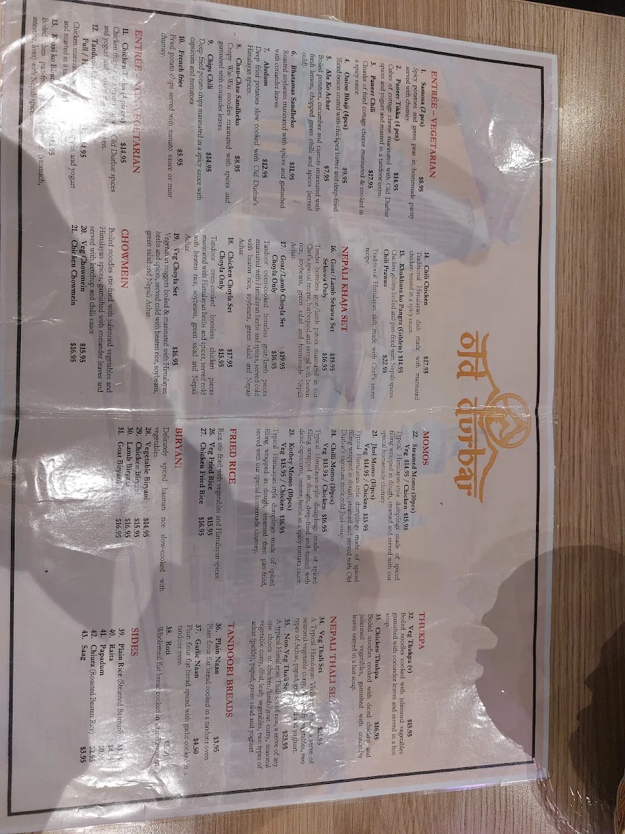 Menu, Old Durbar Nepalese & Indian Restaurant Brunswick