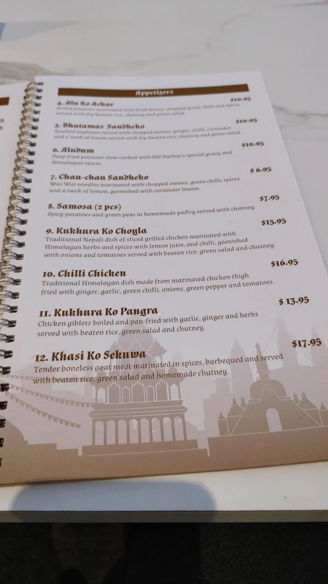 Menu, Old Durbar Nepalese & Indian Restaurant Brunswick