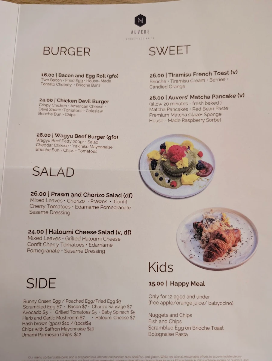 Menu, Auvers Dining Darling Square