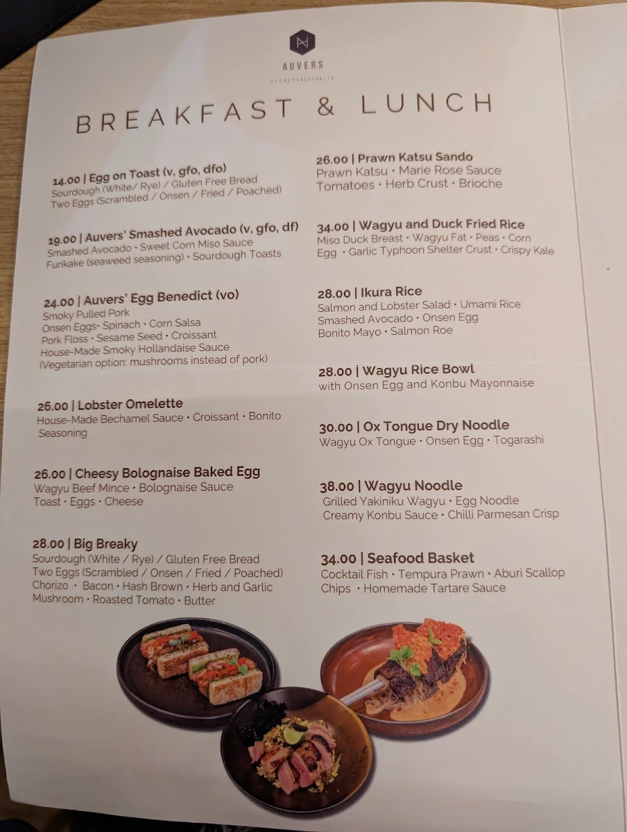 Menu, Auvers Dining Darling Square