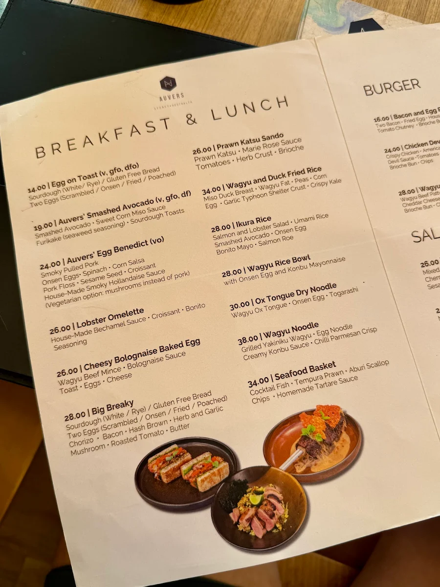 Menu, Auvers Dining Darling Square