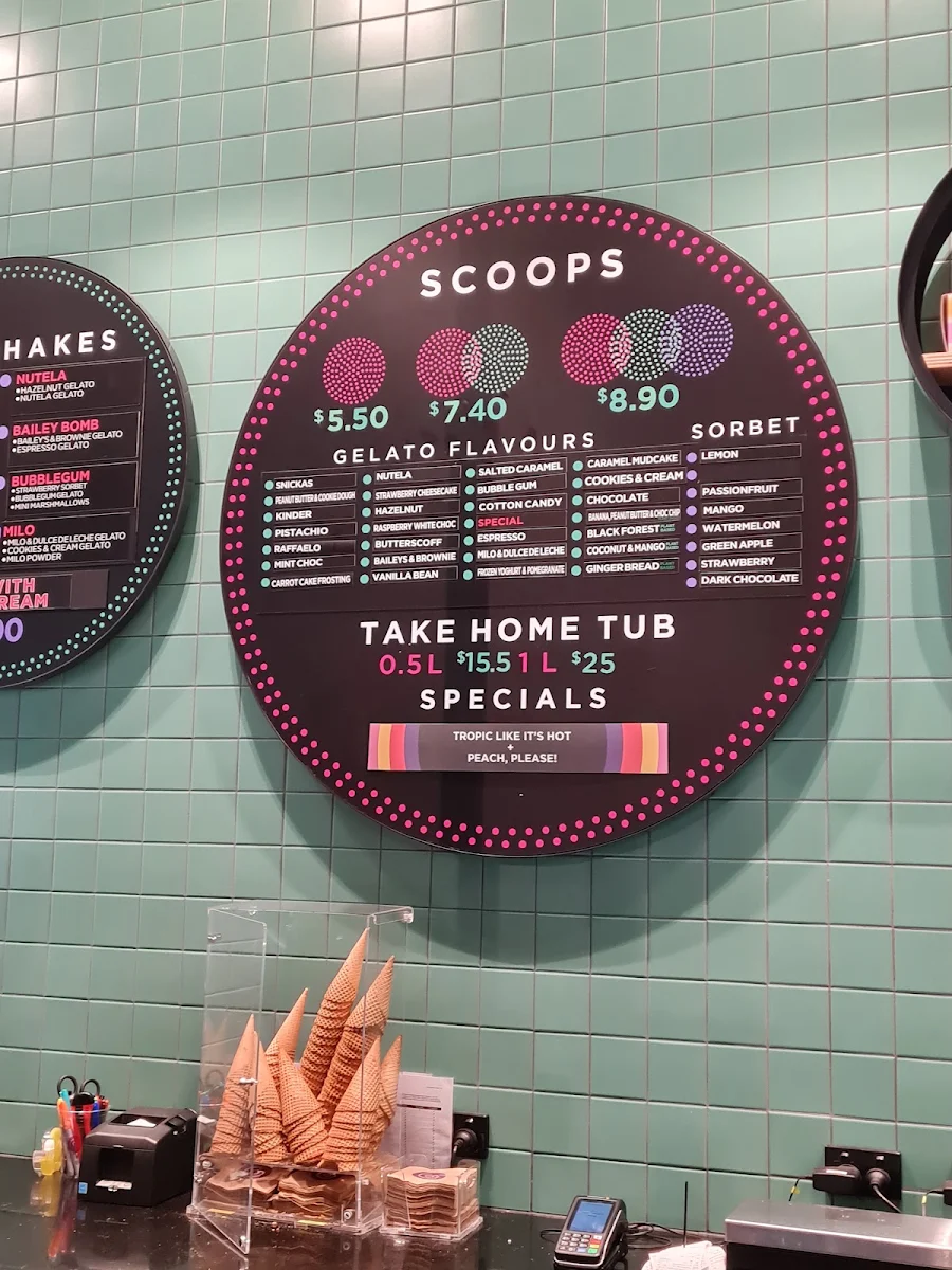 Menu, Augustus Gelatery - Upper Ferntree Gully