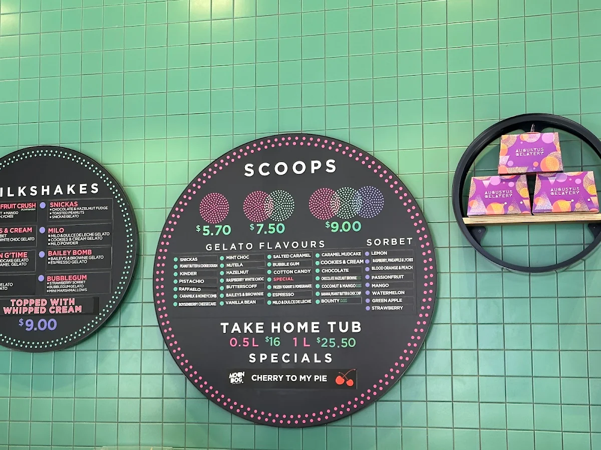 Menu, Augustus Gelatery - Upper Ferntree Gully