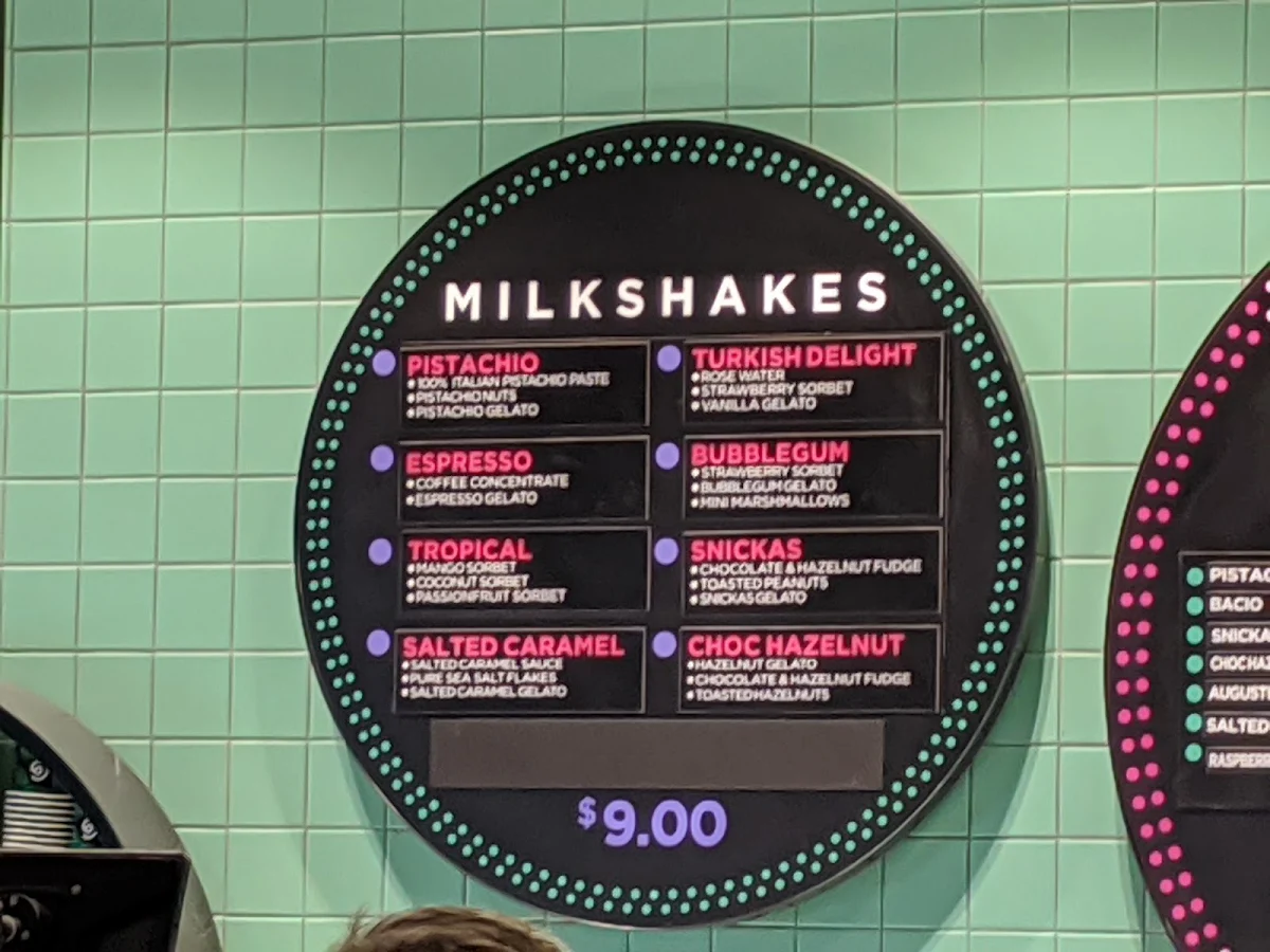 Menu, Augustus Gelatery - Upper Ferntree Gully