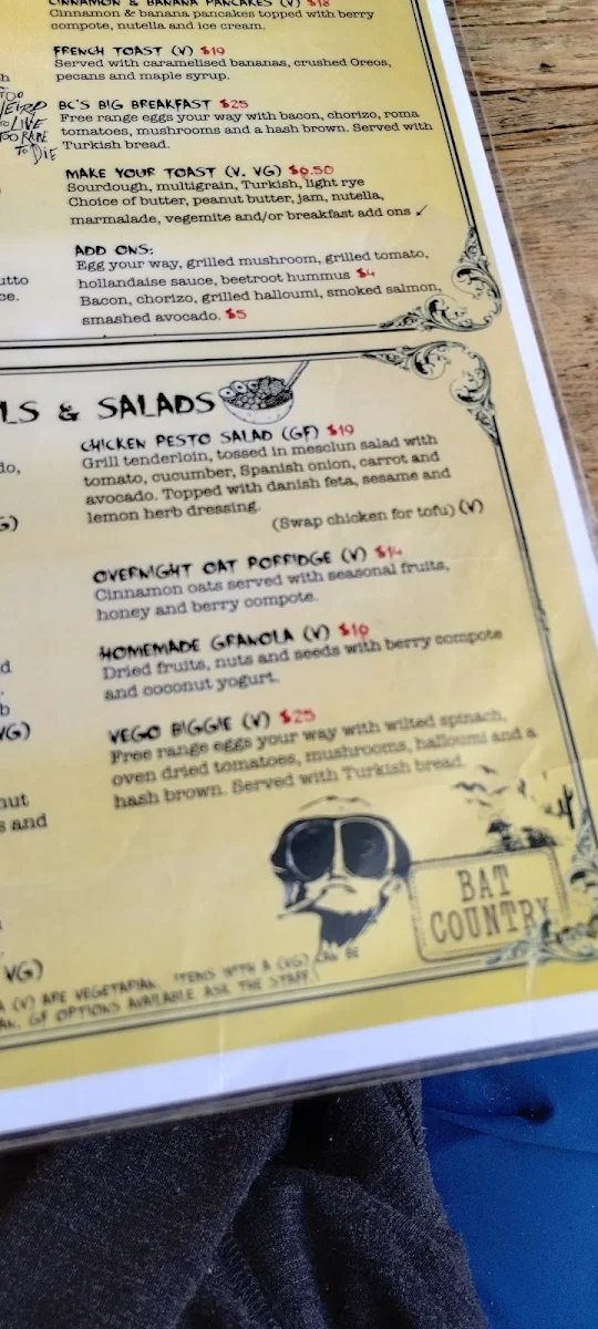 Menu, Bat Country