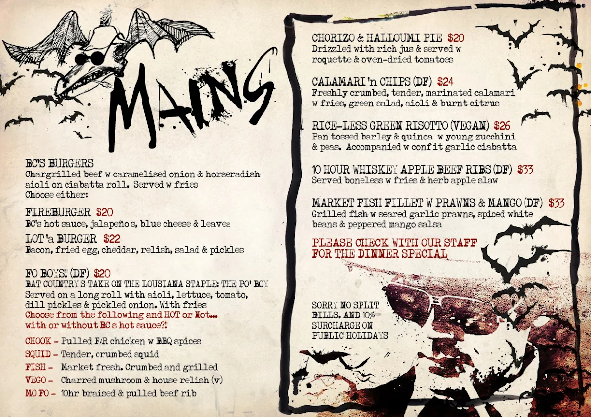Menu, Bat Country