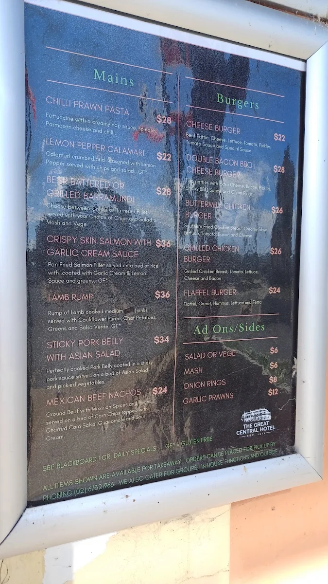 Menu, Great Central Hotel