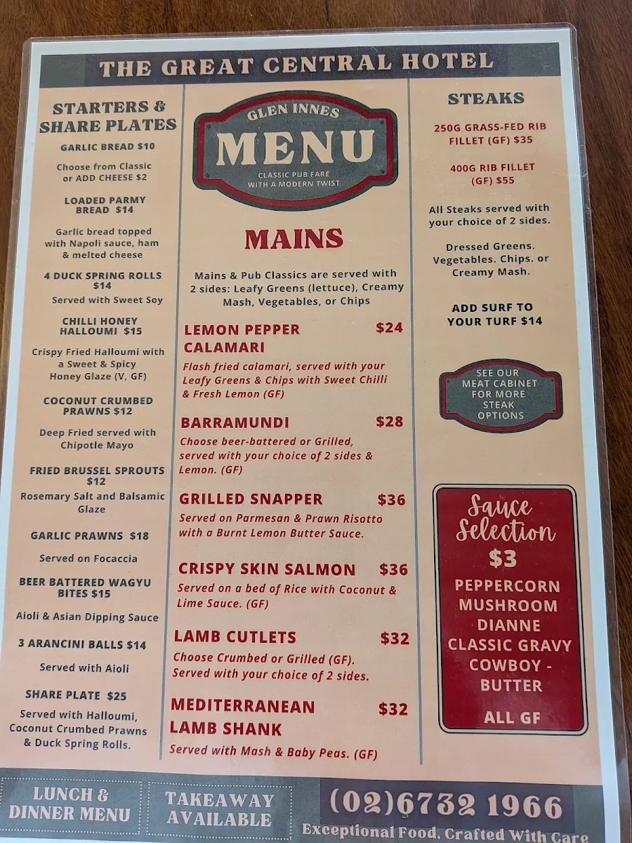 Menu, Great Central Hotel