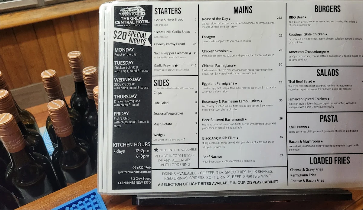 Menu, Great Central Hotel