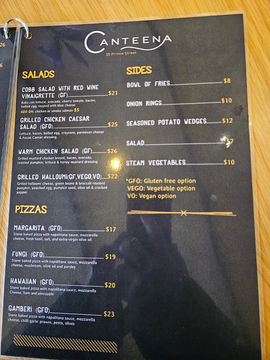 Menu, Canteena Gisborne