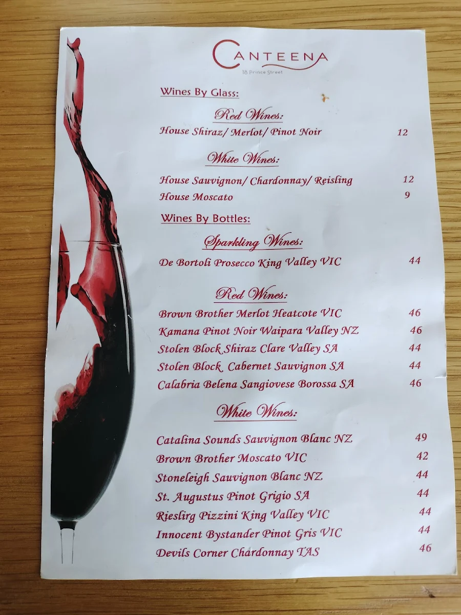 Menu, Canteena Gisborne
