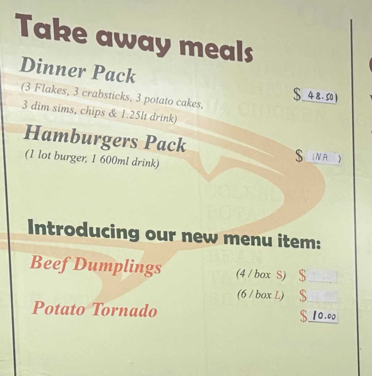 Menu, Burke’s Fish & Chips