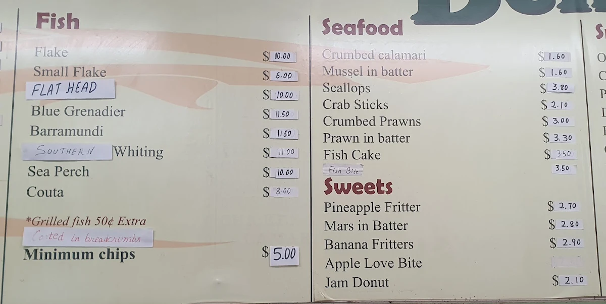 Menu, Burke’s Fish & Chips