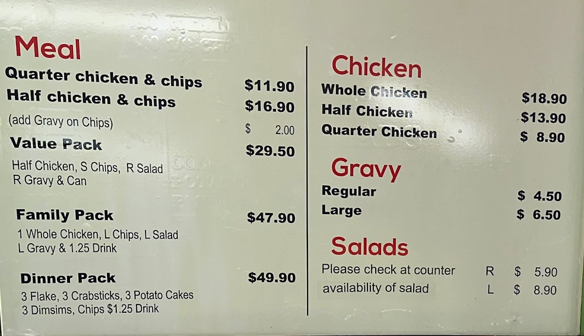 Menu, Burke’s Fish & Chips