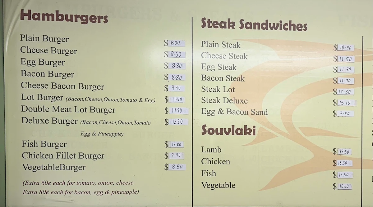 Menu, Burke’s Fish & Chips