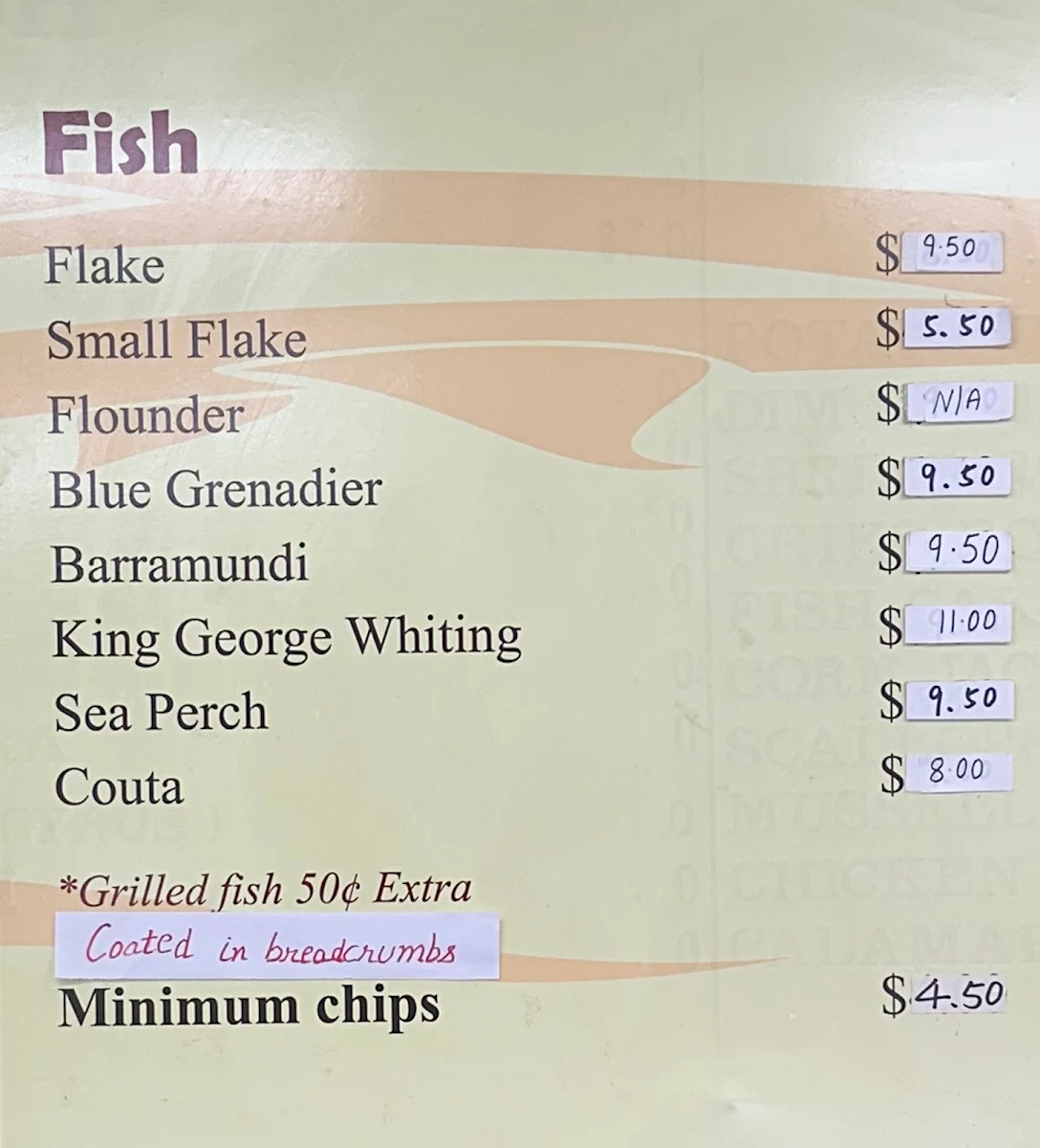Menu, Burke’s Fish & Chips