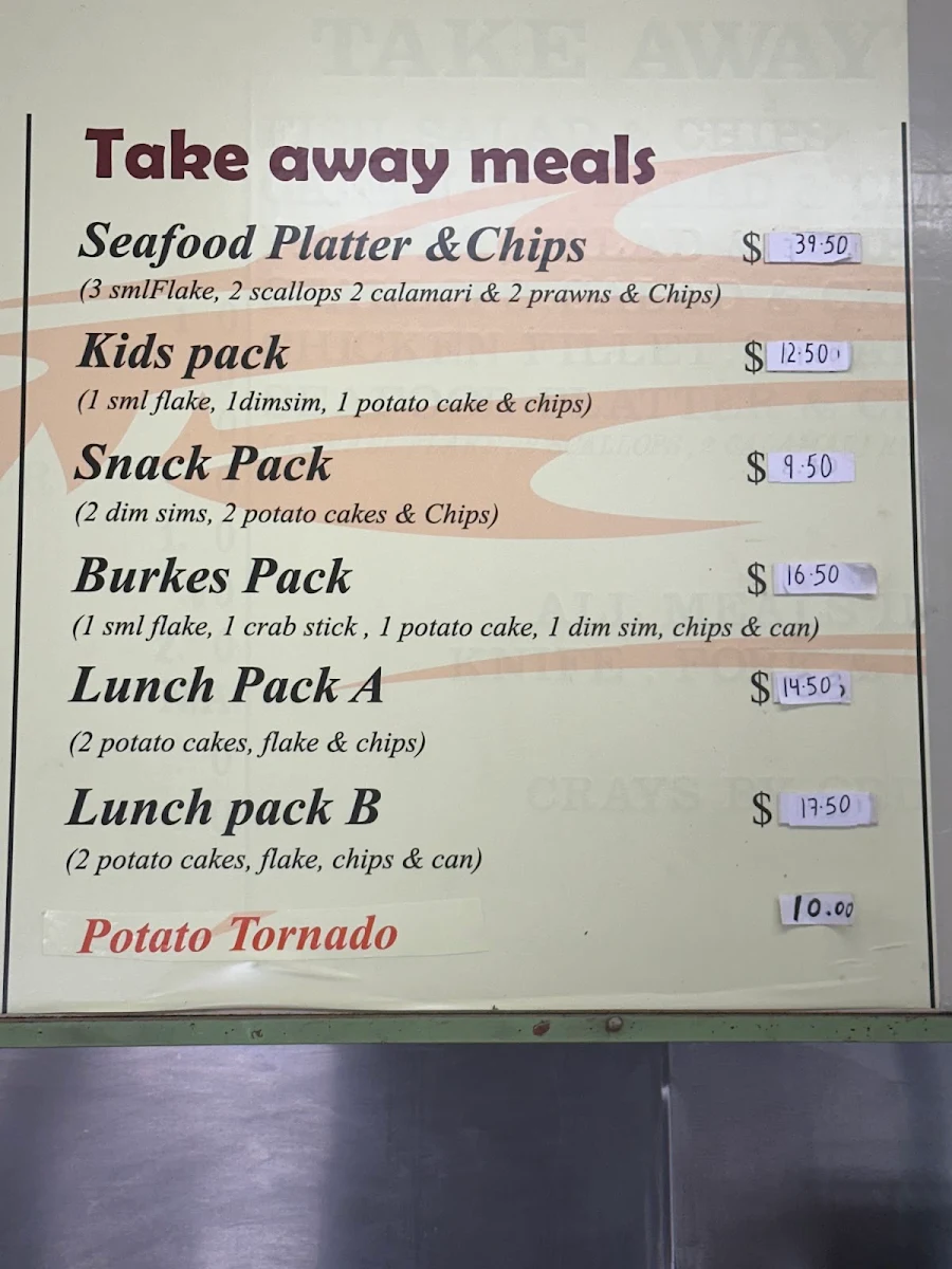 Menu, Burke’s Fish & Chips