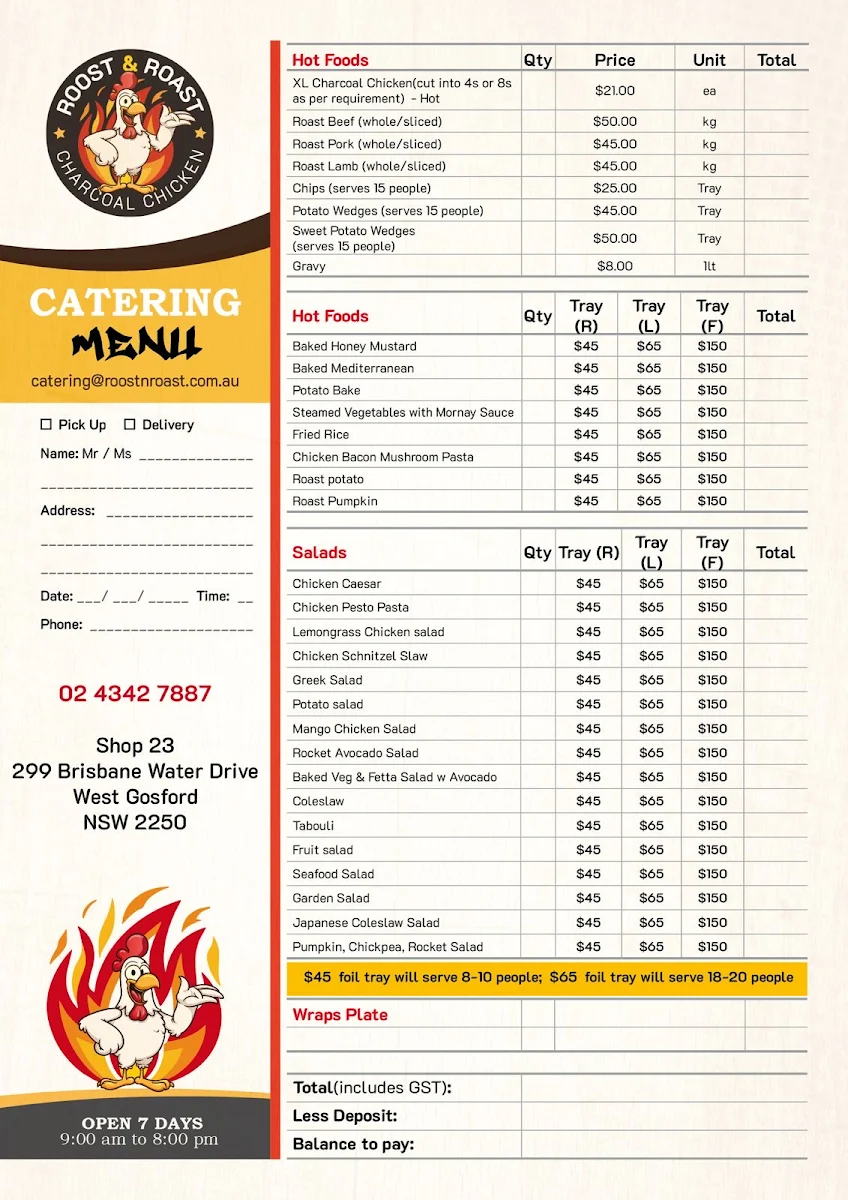 Menu, Roost & Roast