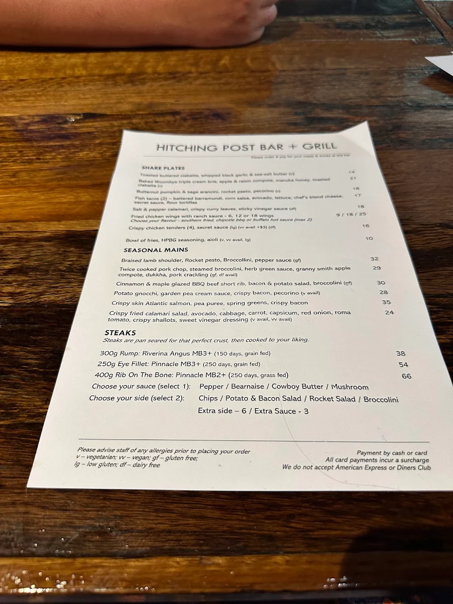 Menu, Hitching Post Bar + Grill