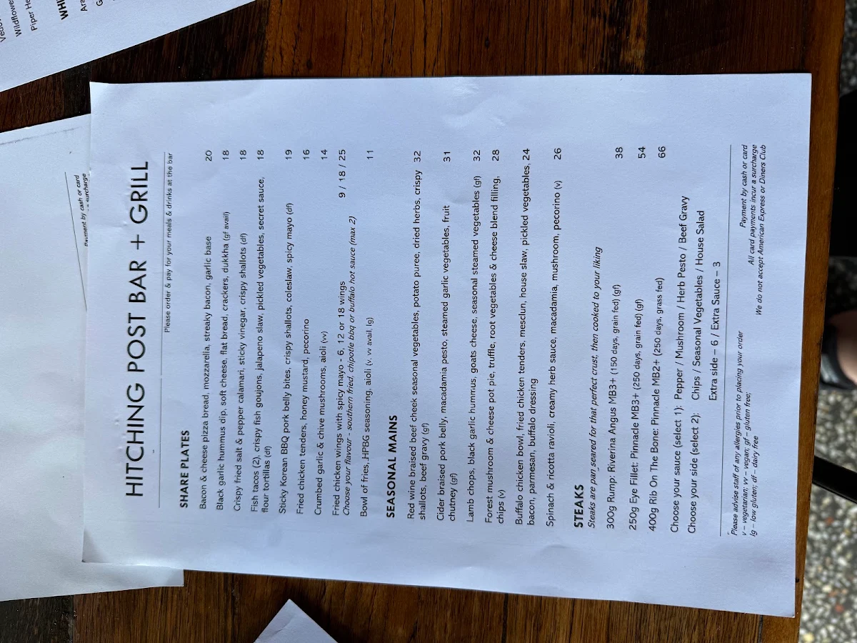 Menu, Hitching Post Bar + Grill