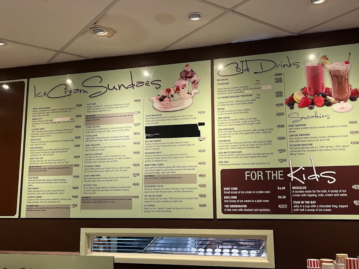 Menu, Planet 72 Icecreamery