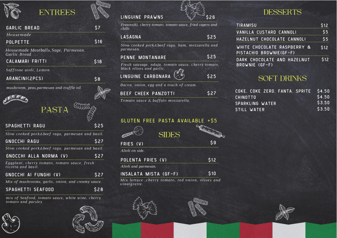 Menu, Ciao Bello Pizza & Pasta