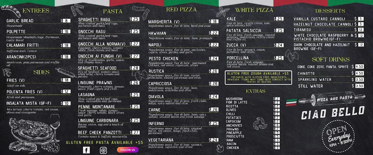 Menu, Ciao Bello Pizza & Pasta