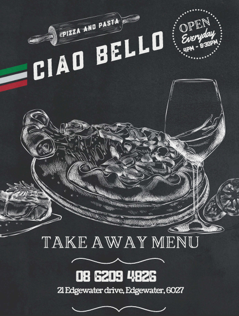 Menu, Ciao Bello Pizza & Pasta