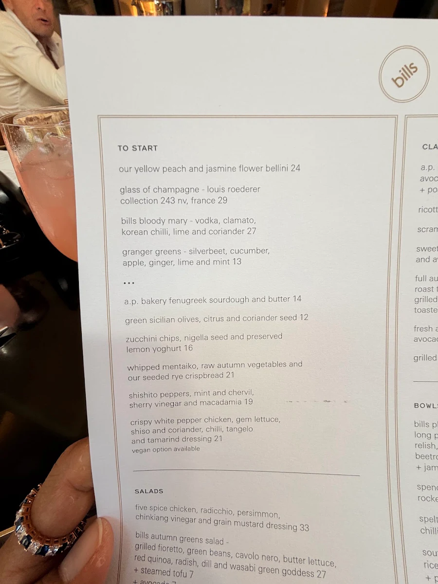 Menu, bills