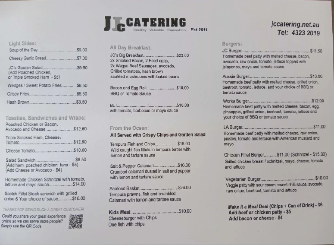 Menu, Jc Catering