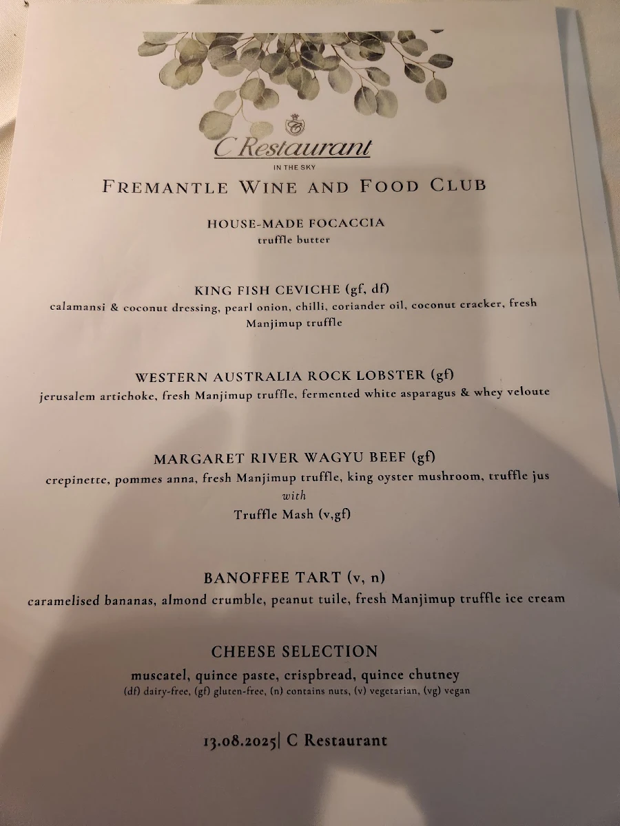Menu, C Restaurant in the Sky