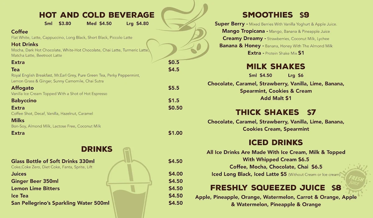Menu, Vanilla Pod Food & Espresso Bar