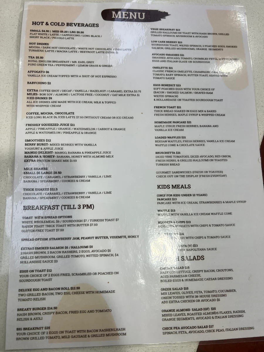 Menu, Vanilla Pod Food & Espresso Bar