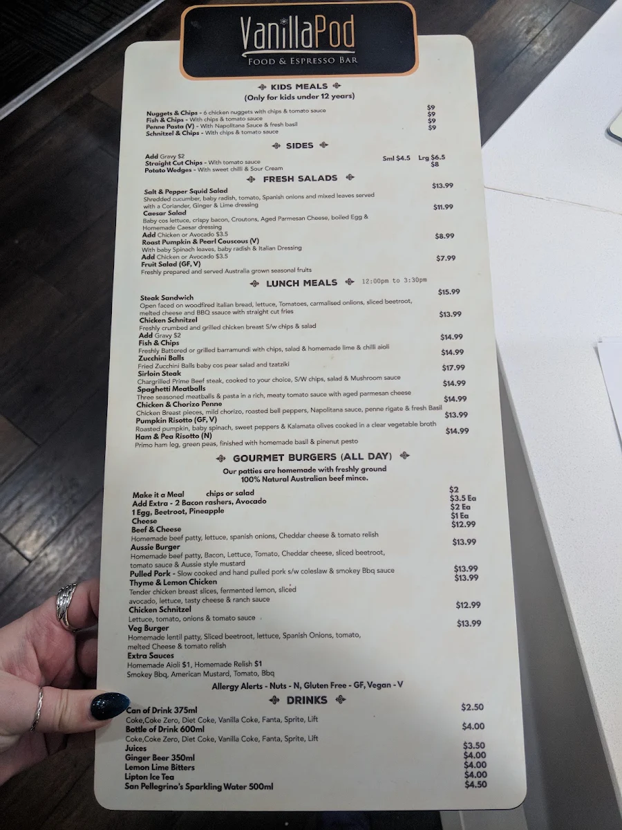 Menu, Vanilla Pod Food & Espresso Bar