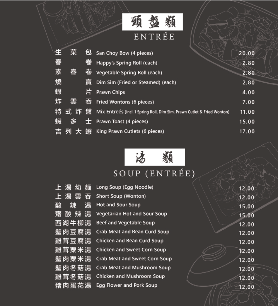 Menu, Happy’s Chinese Restaurant